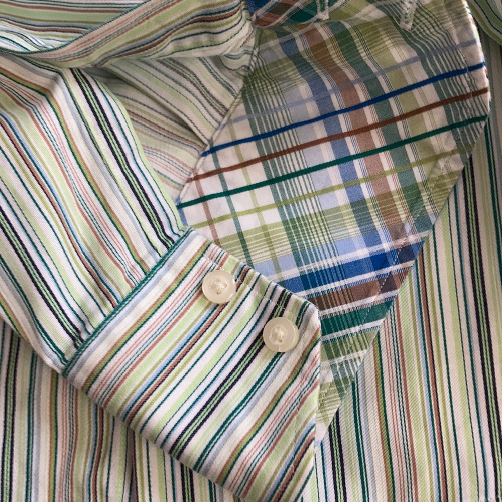 Thomas Dean Green Striped Shirt View 5